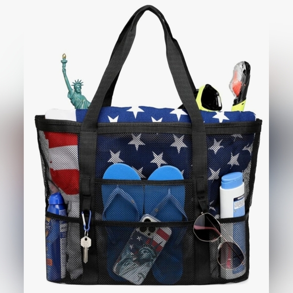 Black Mesh Beach Bag Tote.  New With Out Tags. - Picture 5 of 8